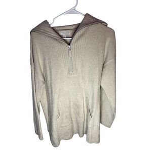 Barefoot Dreams Women's Beige High Rib Half Zip Tunic Hoodie Size L